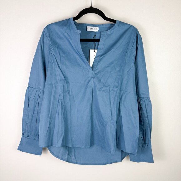 Harshman Penelope Blouse Small Blue 100% Cotton Long Sleeve Top NWT Women’s - Picture 2 of 9